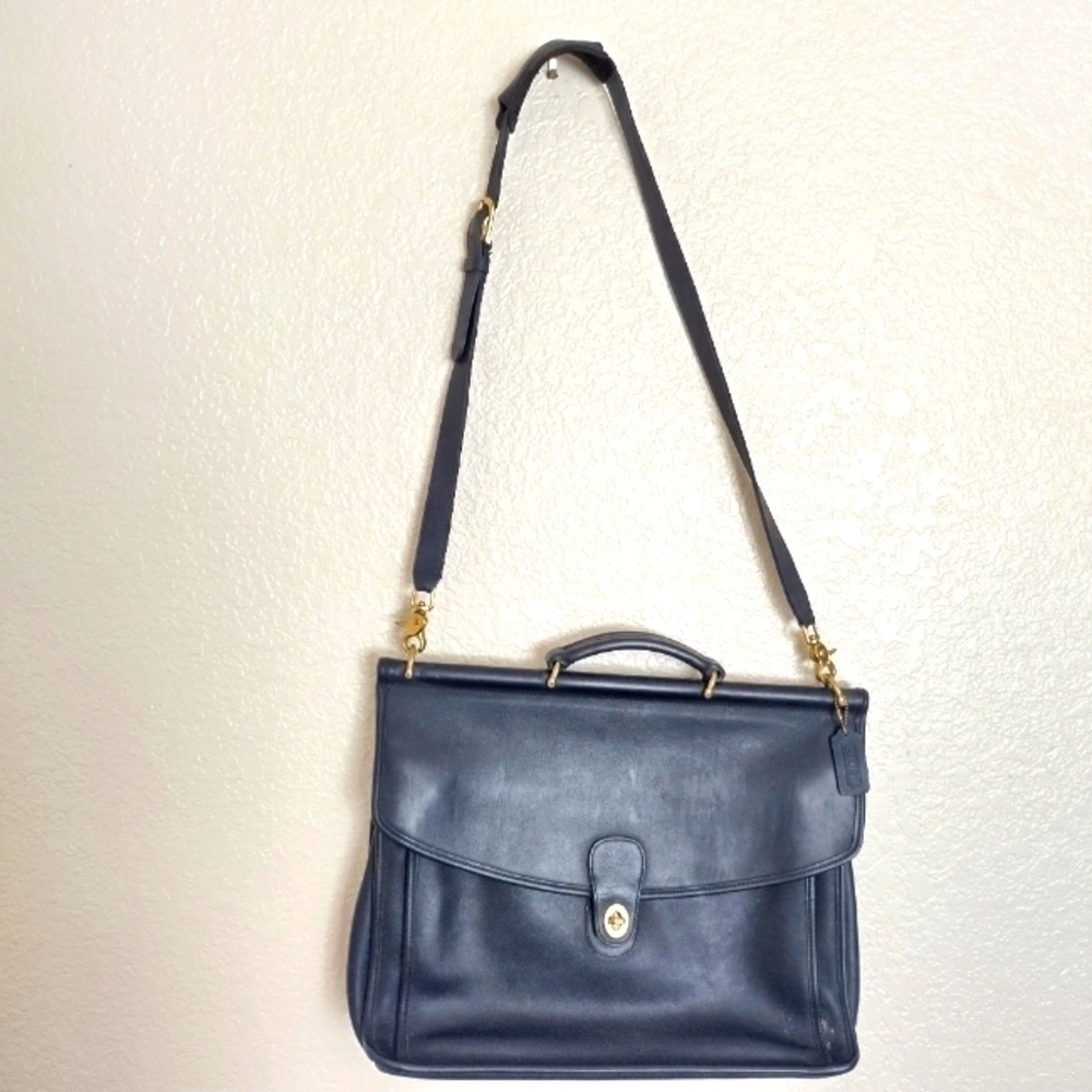 VINTAGE COACH BEEKMAN BLACK LEATHER BRIEFCASE MESSANGER SHOULDER BAG #G5C-5266
